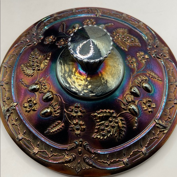 Vintage Fenton Carnival Glass Wild Strawberry Candy Compote With Lid - Picture 8 of 11